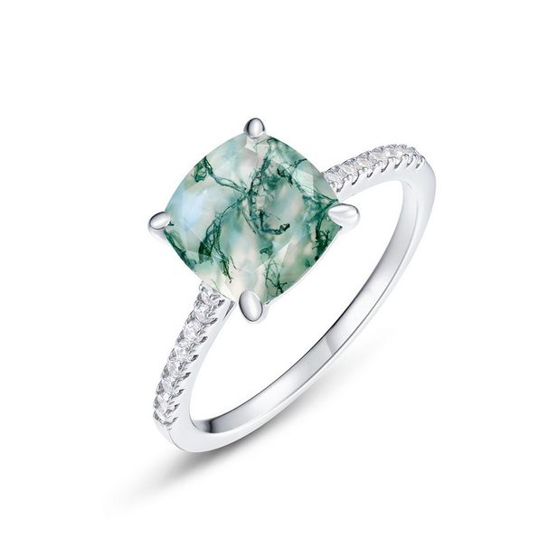 Unique Natural Water Grass Agate Ring S925 Silver Green Moss Personality Finger Ring Light Luxury Atmosphere_ipsvogv.com