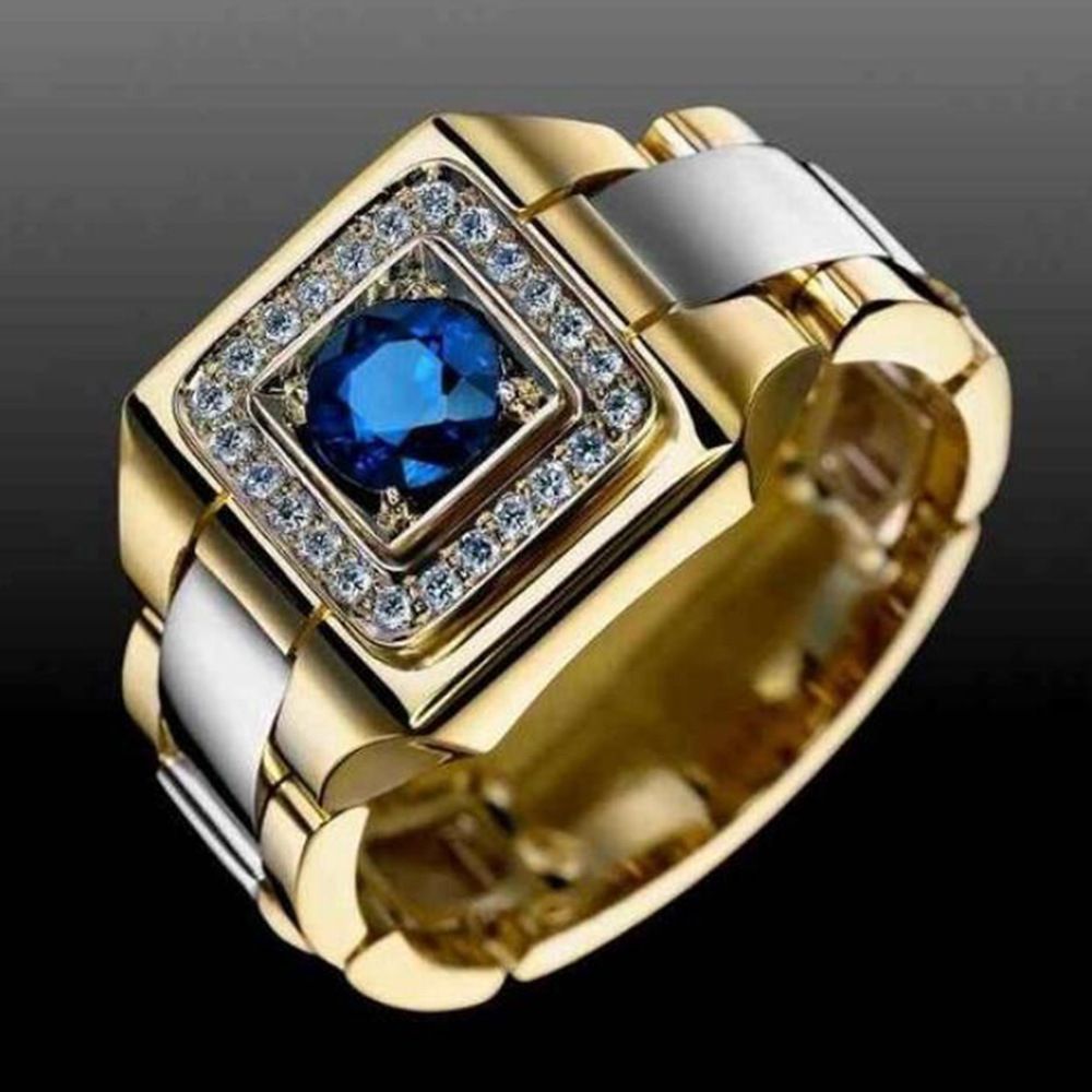 Luxury Men's Engagement Wedding Jewelry With Blue Ring Inlay_ipsvogv.com