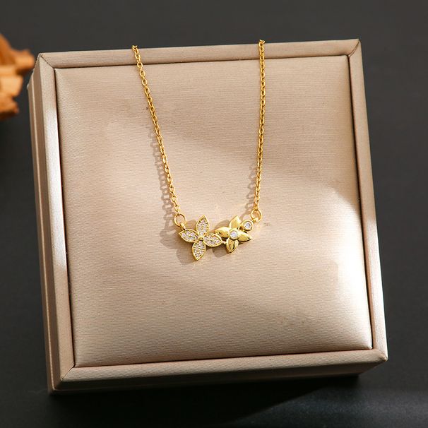 New Four Leaf Clover Flower Necklace For Women, Light Luxury, High End, Niche, Micro Inlaid Zircon Titanium Steel Lock_ipsvogv.com