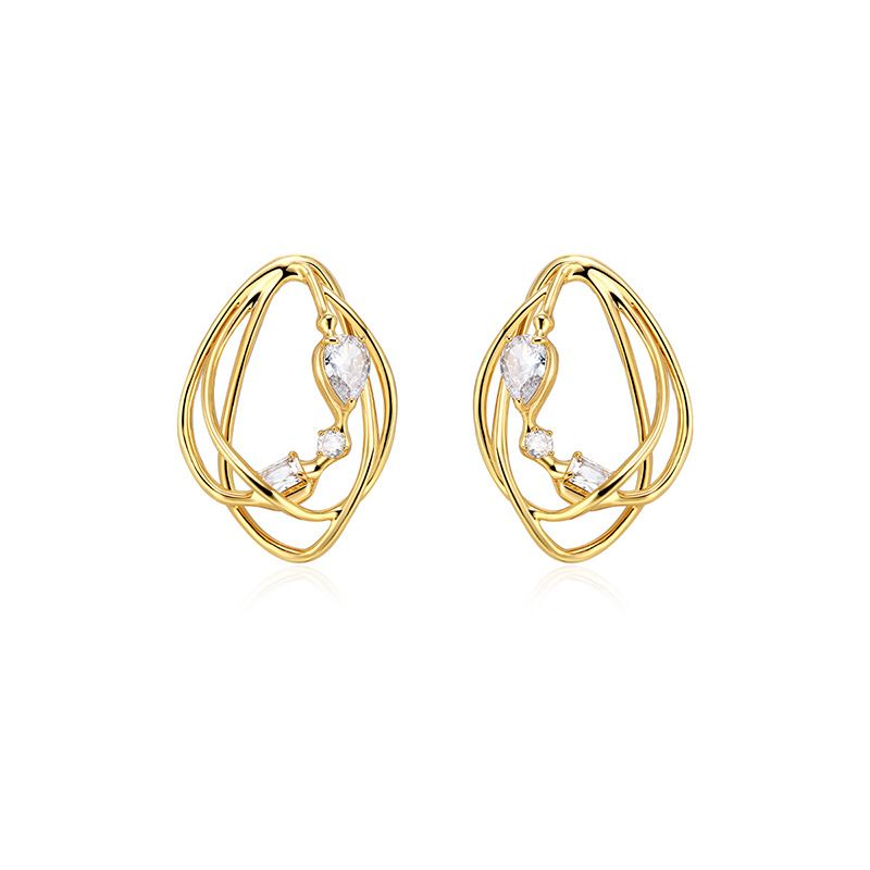 Women's Jewelry Irregular Three Dimensional Earrings Light Luxury Niche Design High End Fashion Temperament Diamond Earrings Geometric Earrings_ipsvogv.com