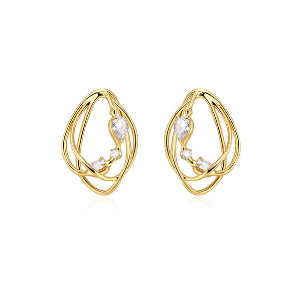Women's Jewelry Irregular Three Dimensional Earrings Light Luxury Niche Design High End Fashion Temperament Diamond Earrings Geometric Earrings_ipsvogv.com