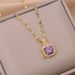 Korean Version Of Fashionable Gold Square Diamond Pendant Necklace With Zircon Necklace, Titanium Steel Jewelry,_ipsvogv.com