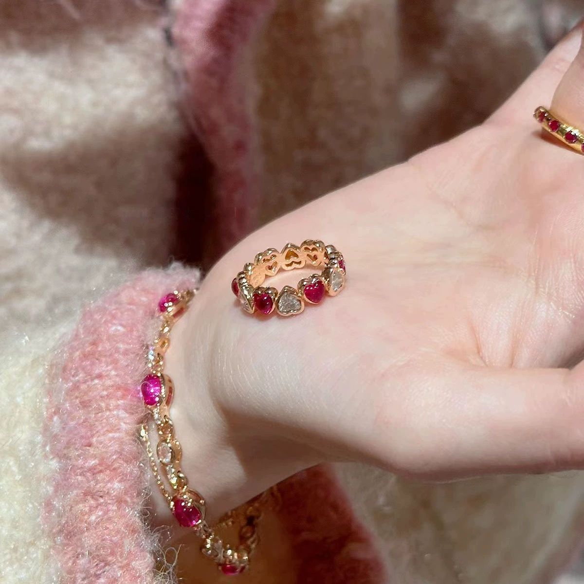 Light Luxury High-end Sweetheart Candy Rose Love Ring Zircon New Red Corundum Elegant And Niche Ring_ipsvogv.com