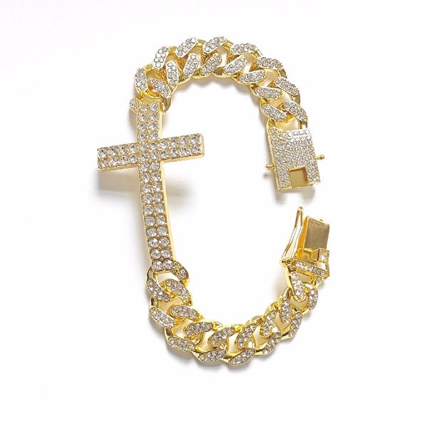 New Hip-Hop Trendy Men's Style Diamond-Studded Cross Cuban Chain Personality Full Diamond Bracelet For Men And Women_ipsvogv.com