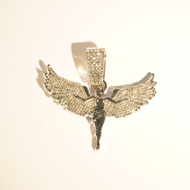 Unisex Goddess Angel Wings Alloy Pendant Personality Full Diamond Men And Women Rap Same Necklace_ipsvogv.com