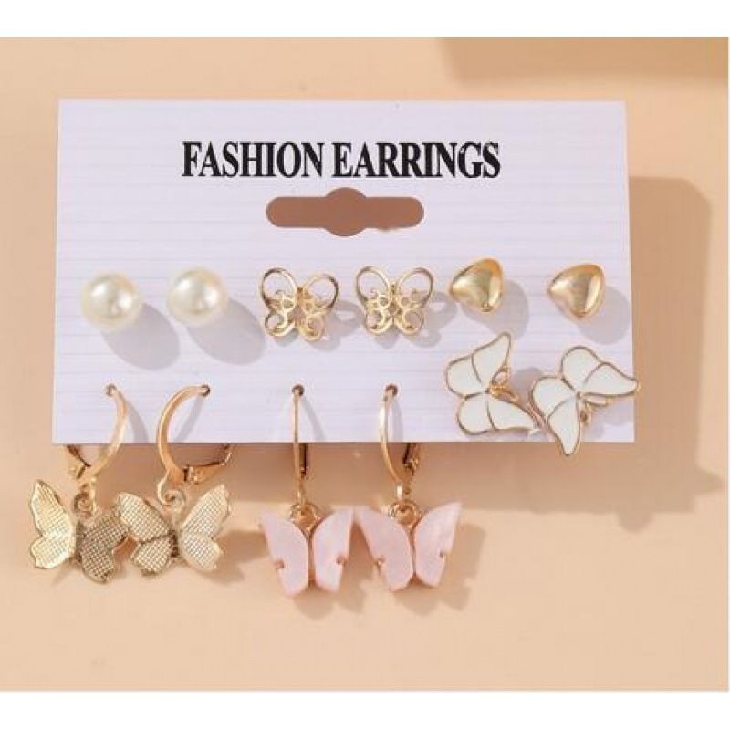Earrings Exaggerated C Shaped Temperament Pearl Pendant Earrings Triangular Metal 9 Pieces_ipsvogv.com
