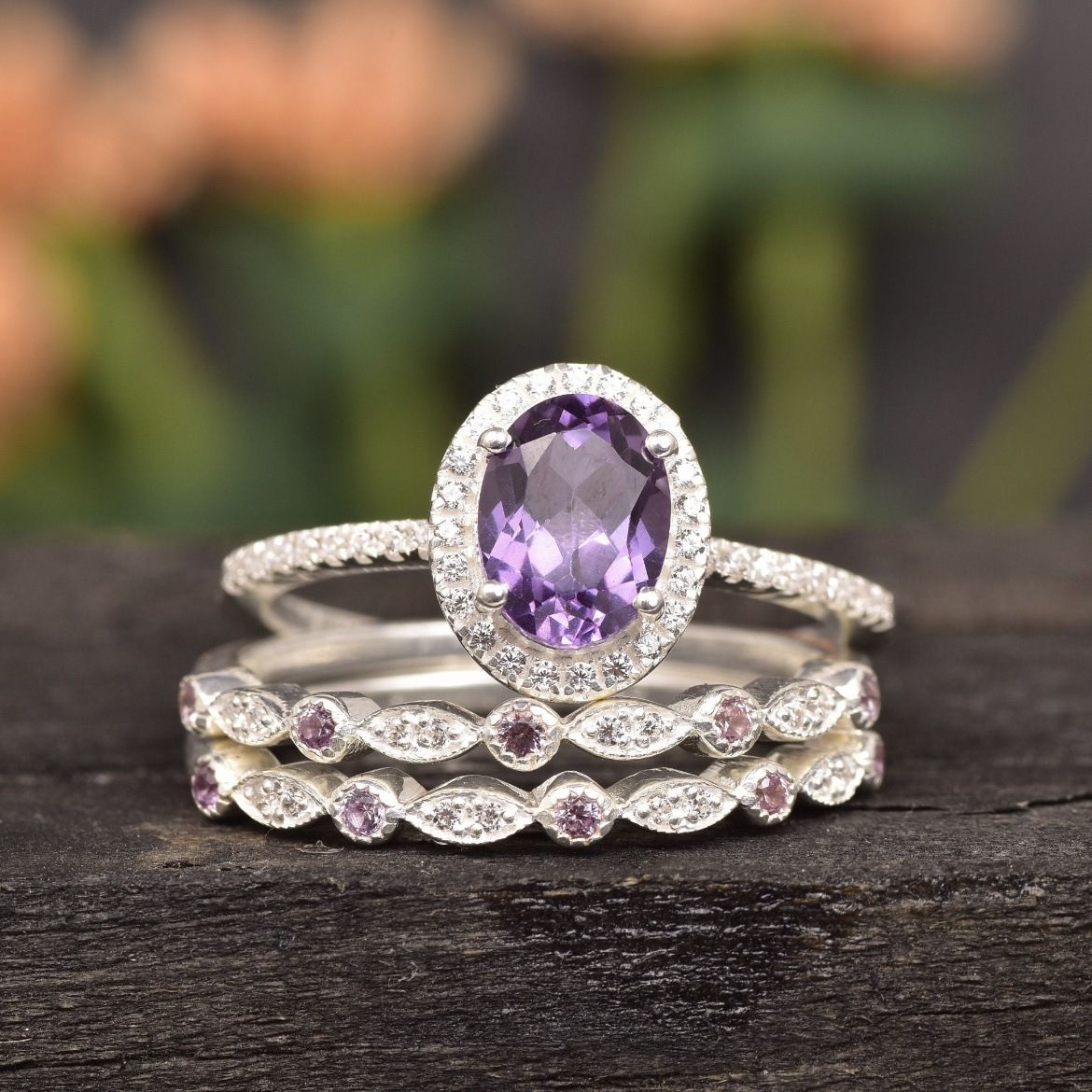 fashionable And Simple Jewelry With Diamond Inlay, Stackable Three Piece Set For Women's Engagement Ring_ipsvogv.com