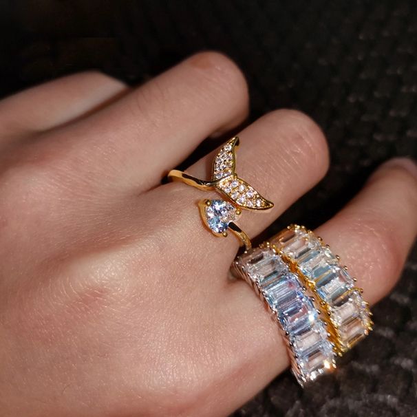 INS Hip-hop Square Zircon Ring Women's Micro-inlay Adjustable Love People Fishtail Ring Jewelry Ring_ipsvogv.com