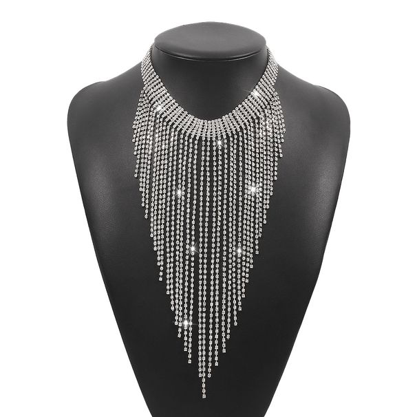 N9886 back embellishment tassel water diamond light luxury neck exaggerated nightclub style claw chain necklace_ipsvogv.com