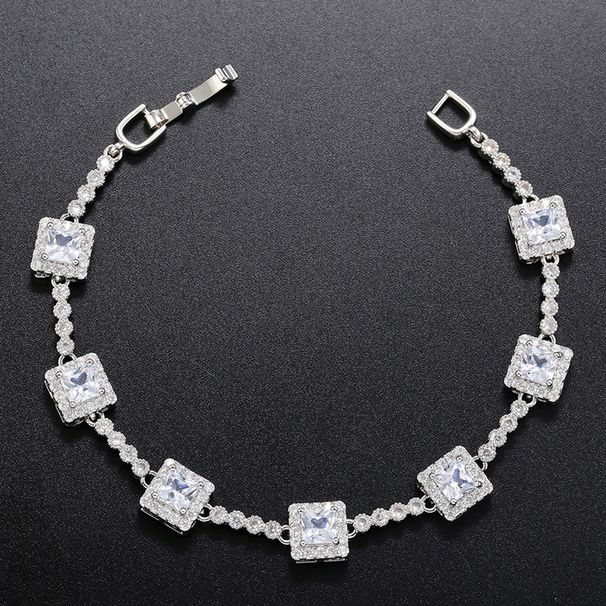 Copper Zircon Heart-shaped Set Peach Heart Square Diamond Women's Bracelet Necklace VL222_ipsvogv.com