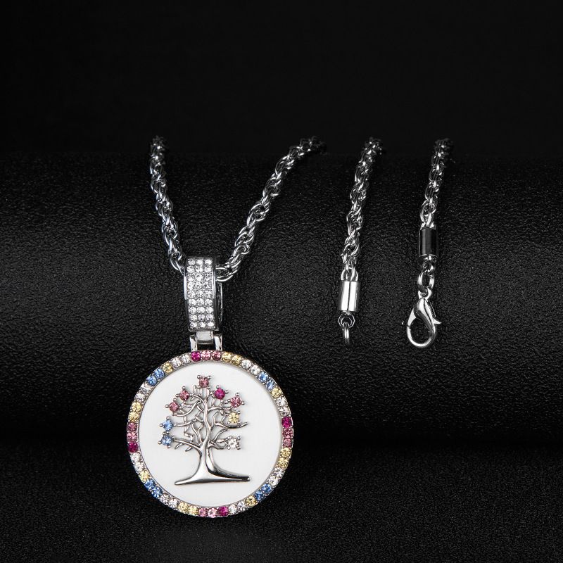 Hip hop color drop oil pendant color circle multi treasure tree oil painting Cuban chain necklace set decoration pendant_ipsvogv.com