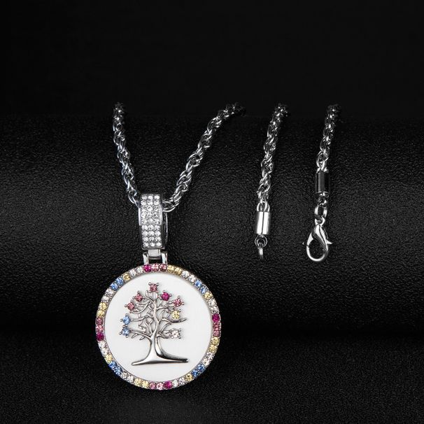Hip hop color drop oil pendant color circle multi treasure tree oil painting Cuban chain necklace set decoration pendant_ipsvogv.com
