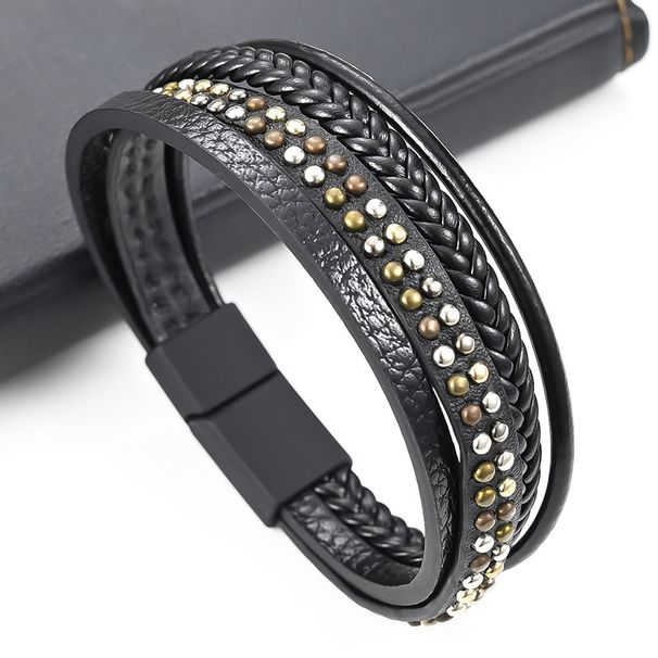 New Rivet Cowhide Rope Braided Fashion Multi-layer Magnetic Buckle Men's Punk Hip-hop Bracelet_ipsvogv.com