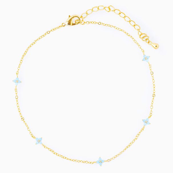 New Blue Little Flower Sweet Three Piece Foot Chain Necklace Earrings Micro Inlaid Zircon Jewelry Women's Set_ipsvogv.com