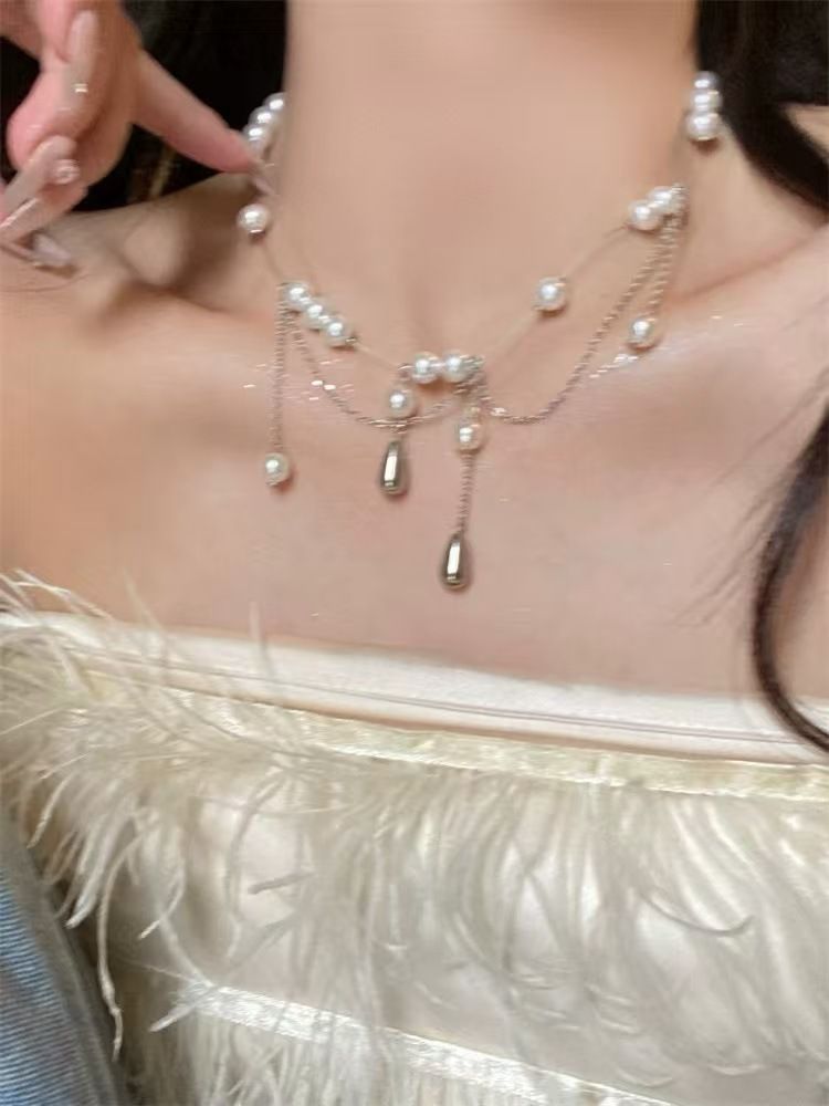 Pearl Mermaid Tassel Pearl Necklace Design For Women's Light Luxury And Niche Collarbone High-end New Style Fashion_ipsvogv.com