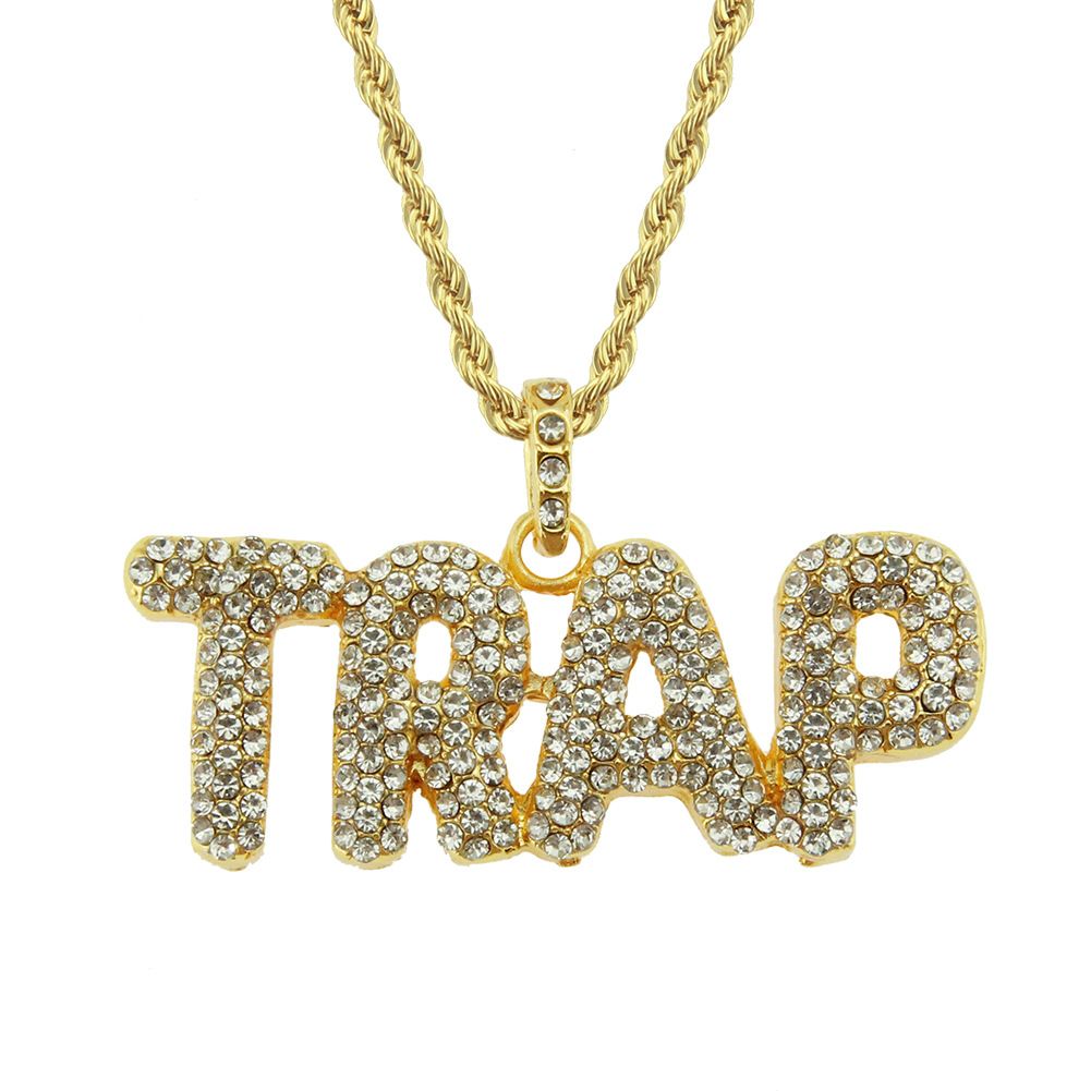 Hip Hop TRAP Music Style Personalized Diamond Set Letter Men's Necklace Accessories Pendant Jewelry_ipsvogv.com