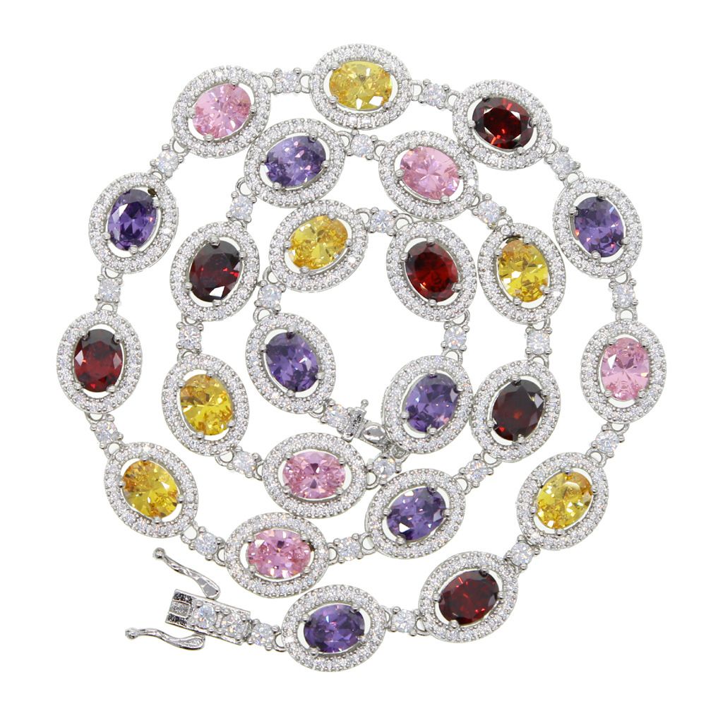 Women's Jewelry Necklace Inlaid With Red Yellow And White Colored Zircon Ladies Hip Hop Tennis Chain Necklace_ipsvogv.com