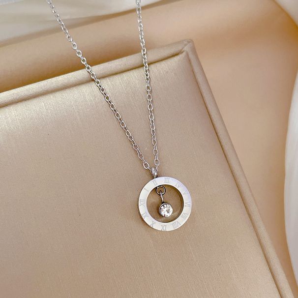 【 Full body titanium steel 】 Roman circular ring female niche design minimalist pendant short collarbone chain Korean_ipsvogv.com