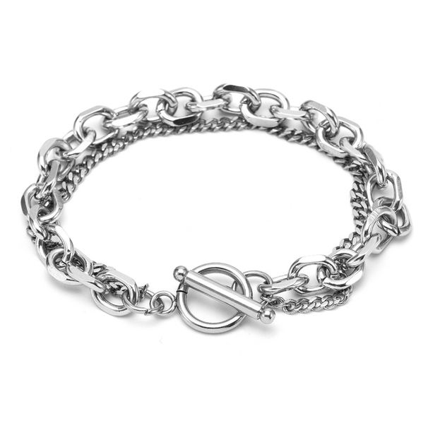 Men And Women's Jewelry Hip Hop OT Buckle Titanium Steel Double Layer Bracelet Fashion Personality Grinding Chain Retro Bracelet Punk Hollow Jewelry_ipsvogv.com