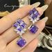High Set New TZ068 End Jewelry Design Sense Full Zircon Purple Necklace Color Treasure Earrings Square Diamond Ring_ipsvogv.com