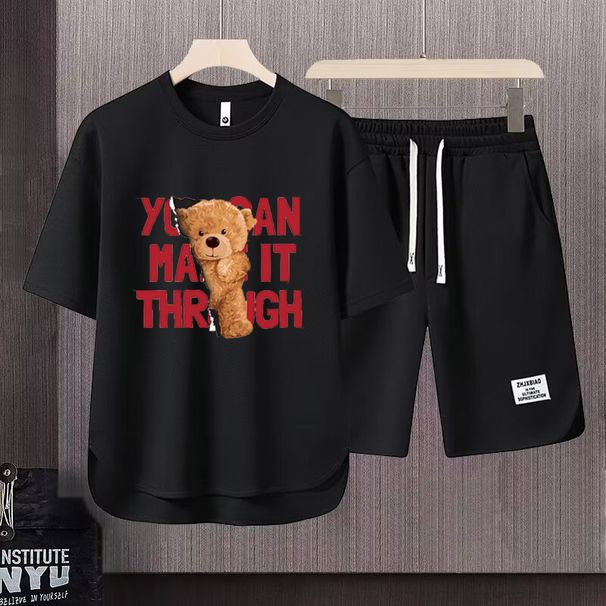 Men's Clothing 2024 Waffle Casual Summer Suit Men's Loose Teen Short sleeved T shirt Shorts Handsome Two piece Suit_ipsvogv.com