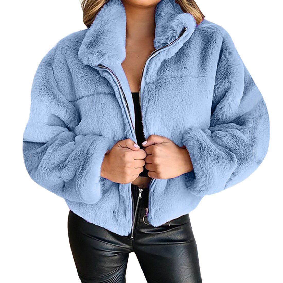 Women's Clothing clothing autumn and winter rabbit fur fur zipper cardigan plush warm jacket_ipsvogv.com