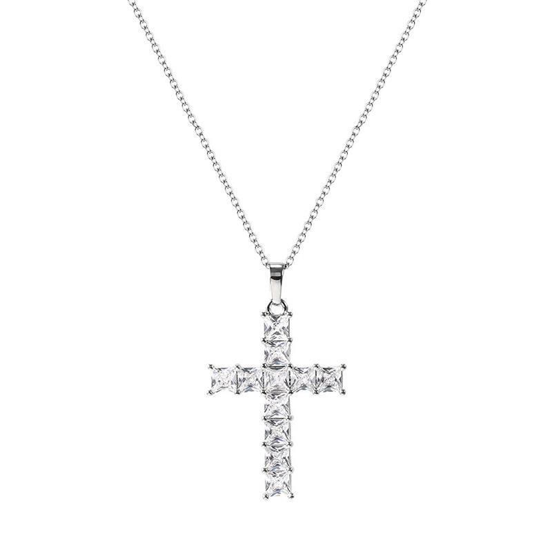 Unisex popular cross pendant necklace full of diamonds square zircon hip hop trendy necklace hot jewelry_ipsvogv.com