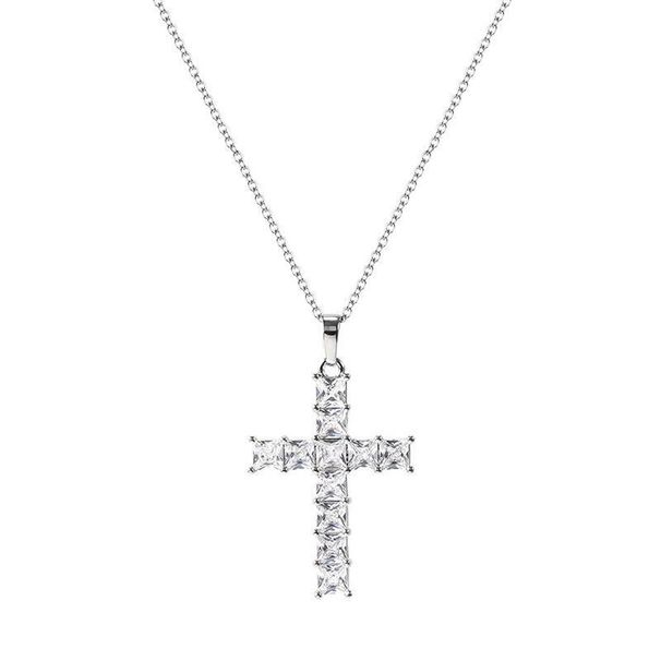 Unisex popular cross pendant necklace full of diamonds square zircon hip hop trendy necklace hot jewelry_ipsvogv.com