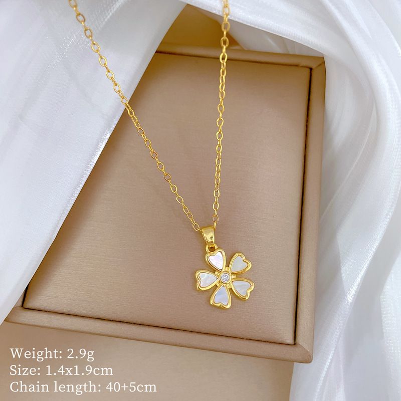 Titanium Steel 【 】 Flower Real Shell Light Luxury Temperament Gorgeous Full Diamond Necklace Women's Versatile 【 】_ipsvogv.com