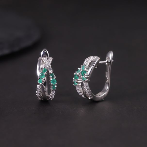 Niche Design Natural Diopside Earrings S925 Sterling Silver Cluster Inlaid Green Chalcedony Garnet Colored Gemstone Earrings_ipsvogv.com