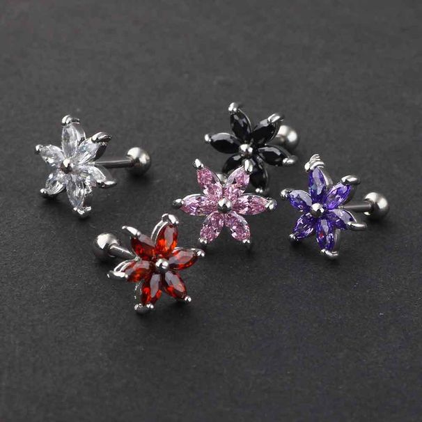 Stainless steel titanium steel metal thread set zircon six petals small ear nail ear bone nail jewelry piercing jewelry_ipsvogv.com