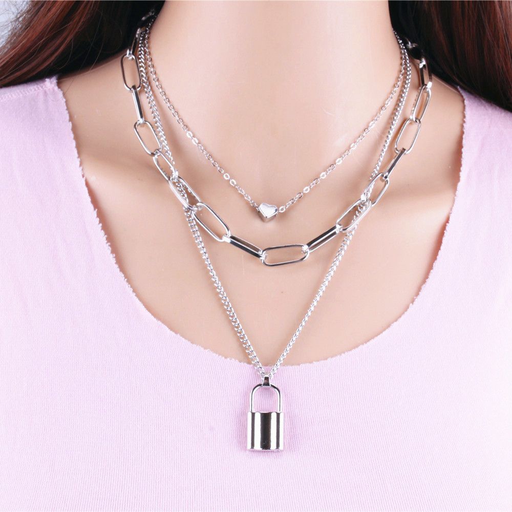 Versatile Baroque Pearl For Women's Multi Layered Lock Shaped Love Necklace With Collar Chain_ipsvogv.com