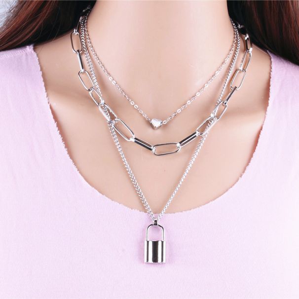 Versatile Baroque Pearl For Women's Multi Layered Lock Shaped Love Necklace With Collar Chain_ipsvogv.com