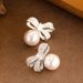 Sweet And Fragrant Style With Diamond Studded Sparkling Zircon Bow, Pearl Earrings, Feminine Charm, Versatile Silver_ipsvogv.com