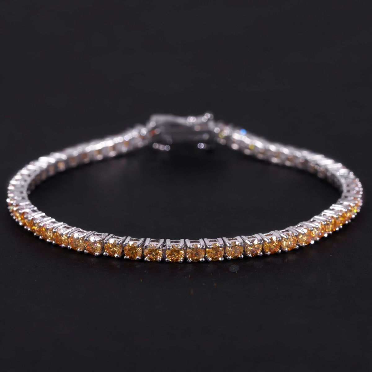 Small Fresh Champagne Moissanite Bracelet S925 Sterling Silver Gold Plated Tennis Chain 3/4/5mm Hip Hop Color Bracelet_ipsvogv.com
