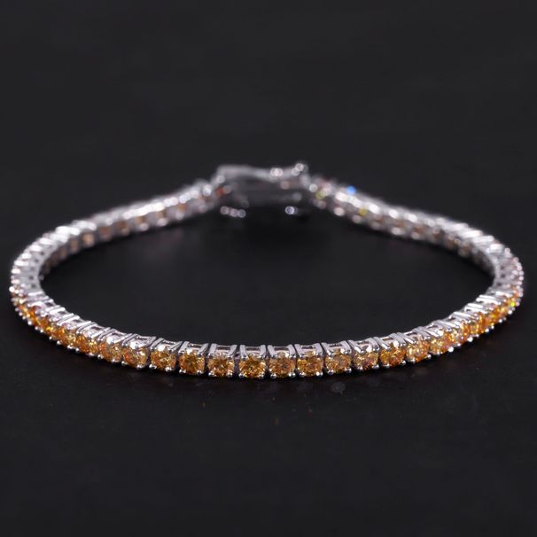 Small Fresh Champagne Moissanite Bracelet S925 Sterling Silver Gold Plated Tennis Chain 3/4/5mm Hip Hop Color Bracelet_ipsvogv.com