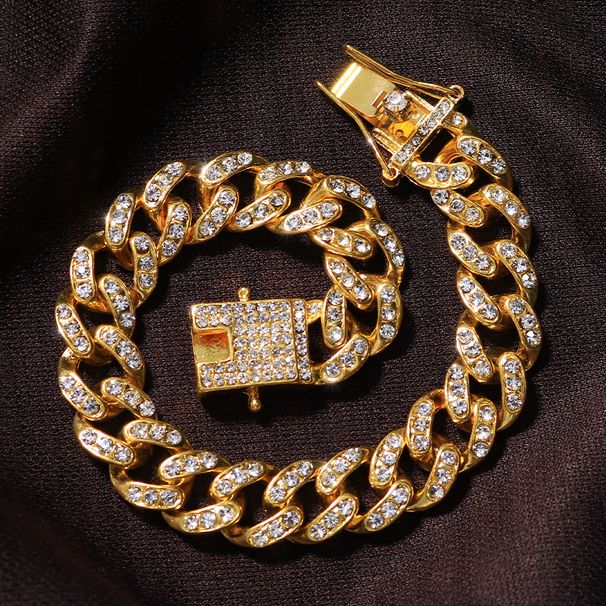 Double Row Full Diamond Hip Hop Cuban Chain New Street hipster Cuban Chain Bracelet Necklace_ipsvogv.com