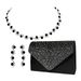 Fashion diamond suit evening bag necklace earrings female wave rhinestone simple handbag three piece accessories_ipsvogv.com