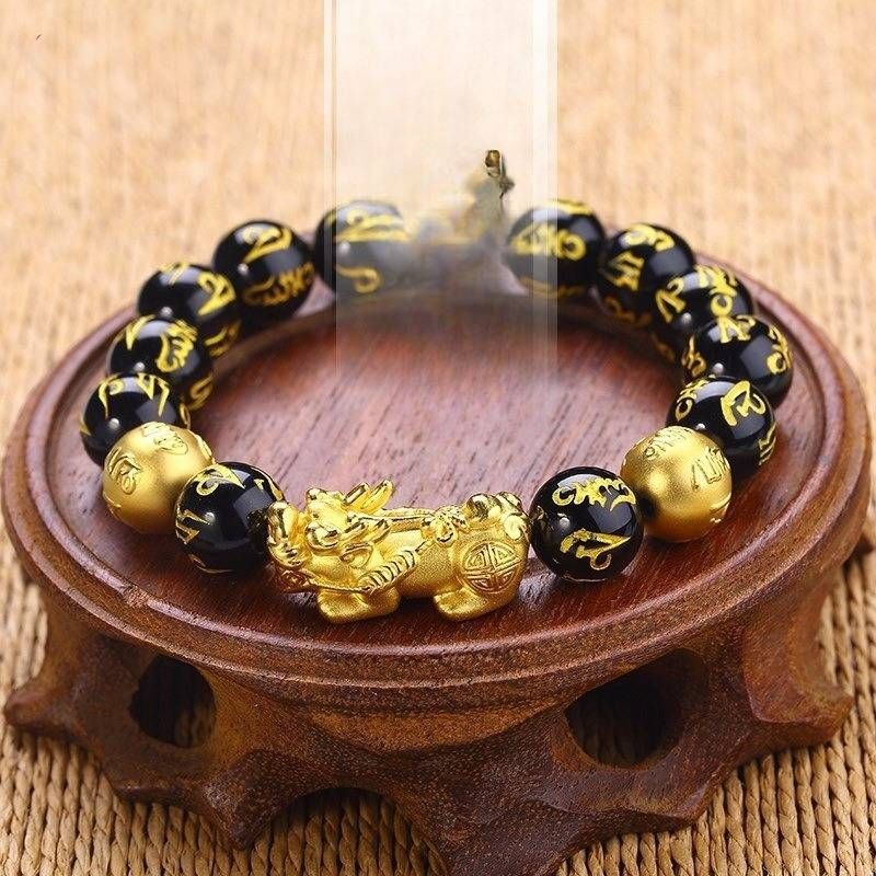 Jewelry & Accessories Vieam Sand Gold U Obsidian Six-character True Words Bead Bracelet Men's Domineering Piqiu Gift_ipsvogv.com