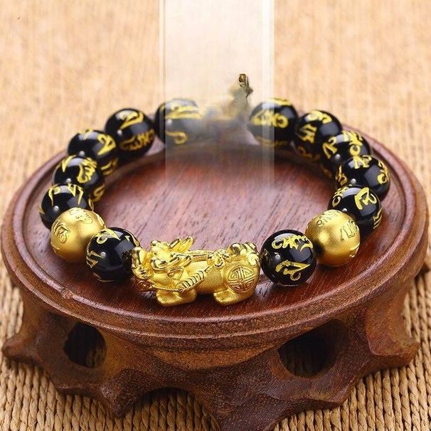 Jewelry & Accessories Vieam Sand Gold U Obsidian Six-character True Words Bead Bracelet Men's Domineering Piqiu Gift_ipsvogv.com
