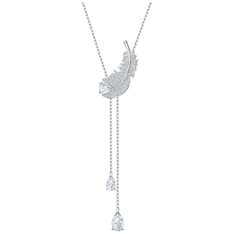 Y Shaped Mysterious Full Diamond Feather Tassel Water Drop Necklace Female Clavicle Chain_ipsvogv.com