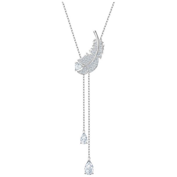 Y Shaped Mysterious Full Diamond Feather Tassel Water Drop Necklace Female Clavicle Chain_ipsvogv.com