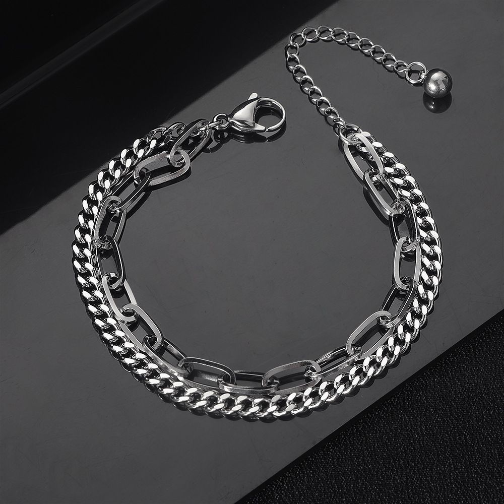 French Dongdaemun Trendy Double Layer Bracelet For Men, Niche Non-Fading Minimalist Style Personality Simple Men's_ipsvogv.com