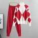 Women's Clothing Casual knitted plaid sweater two-piece set_ipsvogv.com