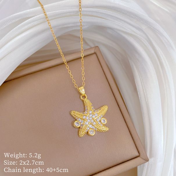 Fashionable 【 】 Sea Star Light Luxury Charm Gorgeous Full Diamond Necklace Women's Versatile Clavicle Chain Titanium 【 】_ipsvogv.com