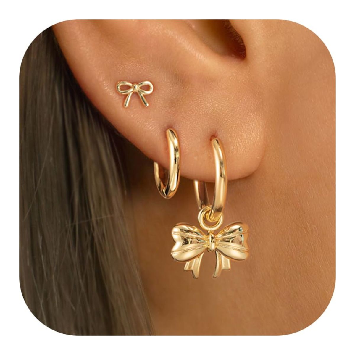 Women’s Jewelry Set Fashion Hot Sales Real Gold Brass Electroplating Smooth Simple Bow Pendant Ladies Cute Earrings Set_ipsvogv.com