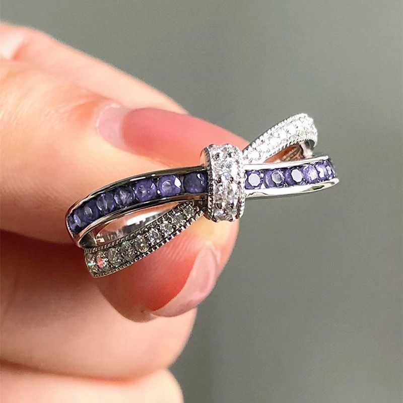 Cao Shi Jewelry Fashion Purple New Cross Bow Ring Female_ipsvogv.com