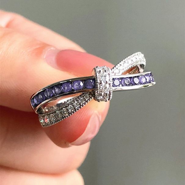 Cao Shi Jewelry Fashion Purple New Cross Bow Ring Female_ipsvogv.com