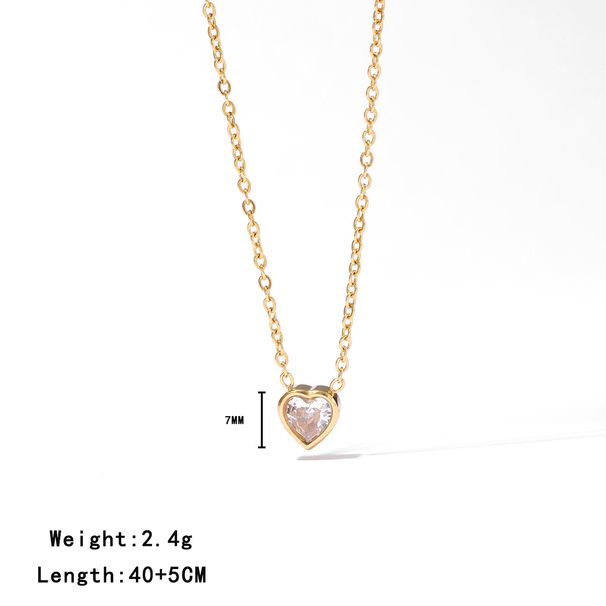 Women's Jewelry Small Sweet Love Zircon Titanium Steel Necklace Female Versatile Clavicle Chain Fashionable Simple Exquisite Peach Heart Pendant_ipsvogv.com