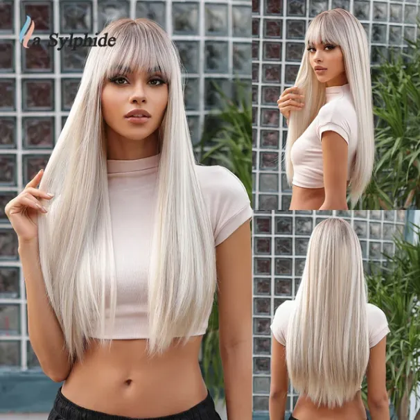 hot selling La Sylphide Ombe Gey Wig Cosplay Woman Long Staight with Bangs Synthetic Paty Wigs High Quality HIgh Tempeatue_ipsvogv.com